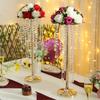 21.6in Beaded Crystal Flower Stands for Centerpieces, Golden Flower Holders Road Leading Candle Holders, Elegant Flower Vases for Home Party Anniversary Christmas Wedding Decorations view 3