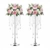 21.6in Silver Wedding Centerpiece Stands, 2pcs of Metal Flower Holders, Elegant Flower Vases with Crystal Pendants for Reception Table Wedding Anniversary Party Event Home Dcor view 1