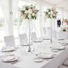 21.6in Silver Wedding Centerpiece Stands, 2pcs of Metal Flower Holders, Elegant Flower Vases with Crystal Pendants for Reception Table Wedding Anniversary Party Event Home Dcor view 3