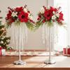 21.6in Silver Wedding Centerpiece Stands, 2pcs of Metal Flower Holders, Elegant Flower Vases with Crystal Pendants for Reception Table Wedding Anniversary Party Event Home Dcor view 4