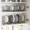 4PCS Plate Holders Organizer, Metal Dish Storage Dying Display Rack for Cabinet, Counter and Cupboard - Black 2 Small and 2 Large view 3