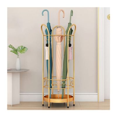 Umbrella Racks Golden Metal Umbrella Stand Holder, Decorative Umbrella Basket at The Entrance of The Hotel Cafe, Hollow Umbrella Bucket with 4 Hooks