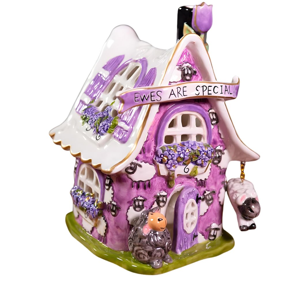 Blue Sky Clayworks Ewe are Special Candle House, Ceramic, 10" L x 6" W x 8" H, Lavender Sheep Cottage Glow