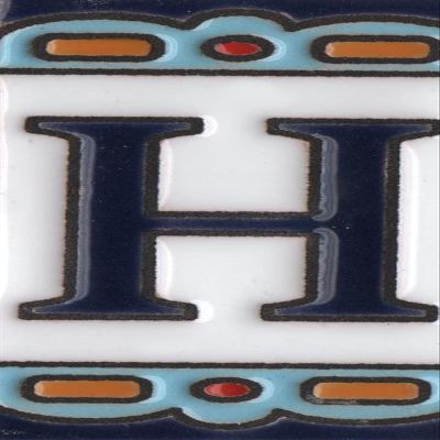 Spanish 7.5cm x 3.7cm Abstract Hand-Painted Ceramic Numbers, Letters, Tiles & Filigree Metal Frames (H)