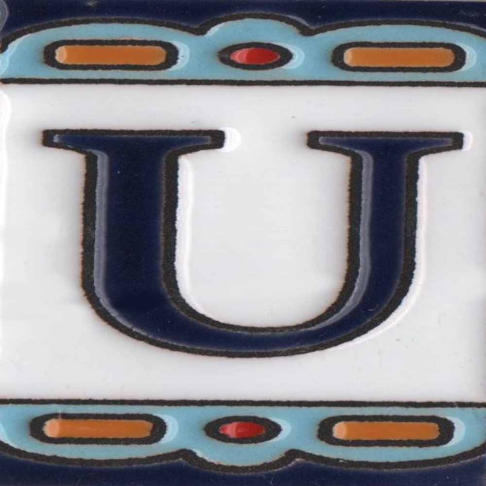 Spanish 7.5cm x 3.7cm Abstract Hand-Painted Ceramic Numbers, Letters, Tiles & Filigree Metal Frames (U)