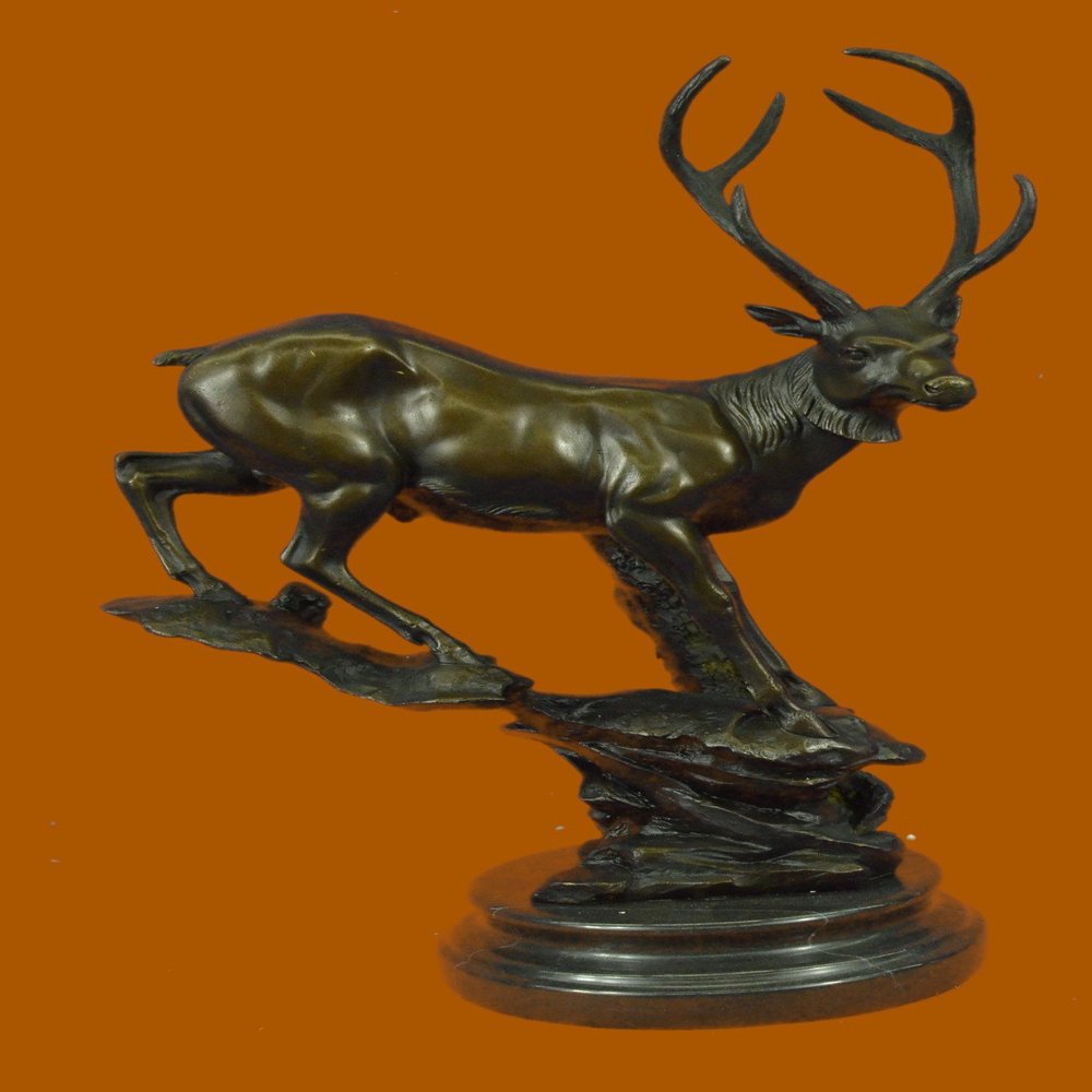 Chalet Lodge Art Elk Stag Buck Deer Hunter Bronze Marble Statue Lodge Sculpture