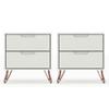Manhattan Comfort Rockefeller Nightstands Set of 2, Mid Century Modern Bedside Table with Drawers, Minimalist Display and Storage Organizer, Ideal for Bedroom and Living Room, Off-White view 1