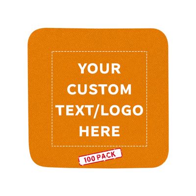 100 Squared Foam Coasters Pack, 4 inch - Customizable Text, Logo - PU Foam, Foldable - Neon Orange
