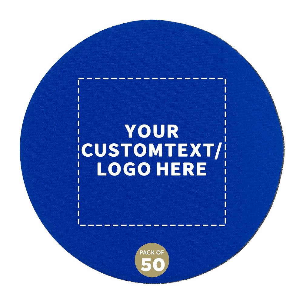 50 Round Foam Bud Coasters Pack, 4 inch - Customizable Text, Logo - PU Foam, Party Favor - Royal Blue