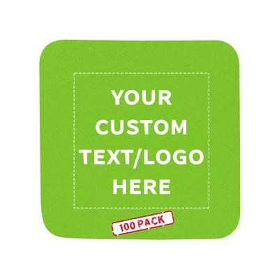 100 Squared Foam Coasters Pack, 4 inch - Customizable Text, Logo - PU Foam, Foldable - Lime Green