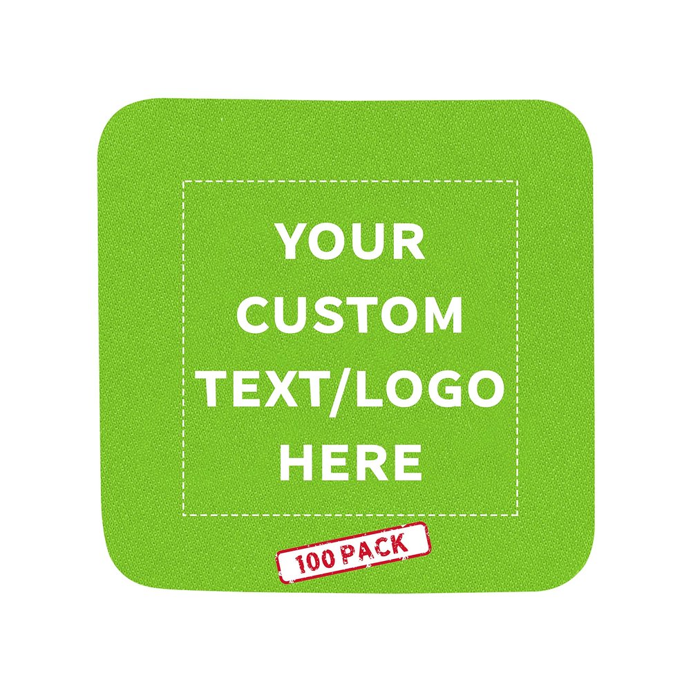 100 Squared Foam Coasters Pack, 4 inch - Customizable Text, Logo - PU Foam, Foldable - Lime Green