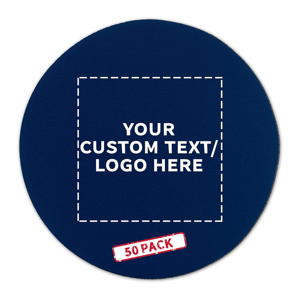 50 Round Foam Bud Coasters Pack, 4 inch - Customizable Text, Logo - PU Foam, Party Favor - Navy Blue