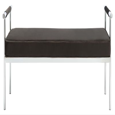 SAFAVIEH Home Collection PIM Shale Velvet/Chrome Long Rectangle Living Room Bedroom Entryway Foyer Office Hallway Upholstered Bench with Arms