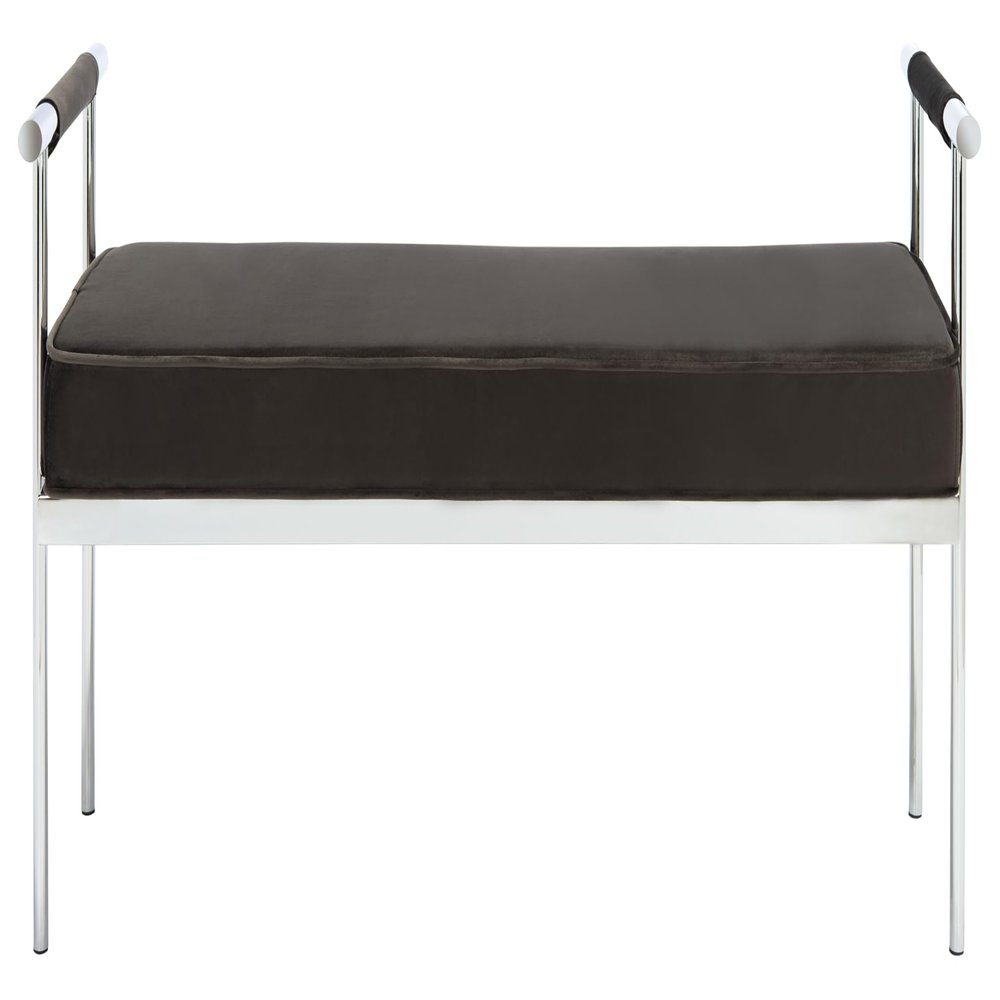 SAFAVIEH Home Collection PIM Shale Velvet/Chrome Long Rectangle Living Room Bedroom Entryway Foyer Office Hallway Upholstered Bench with Arms