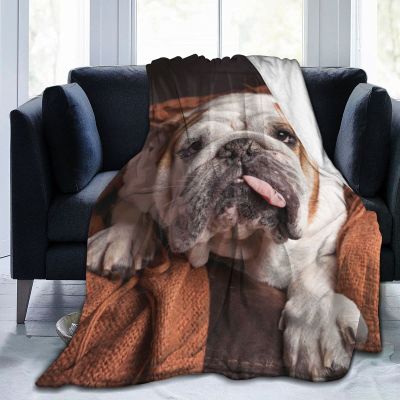 Feartdiy English Bulldog Dog Brown Couch Blanket for Kids Adults Women,Soft Fleece Throw Blanket Cozy Bed Blankets King Size for Couch Bed Travel Camping 50"X40"