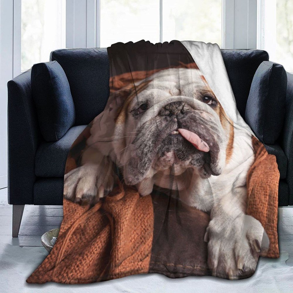 Feartdiy English Bulldog Dog Brown Couch Blanket for Kids Adults Women,Soft Fleece Throw Blanket Cozy Bed Blankets King Size for Couch Bed Travel Camping 50"X40"