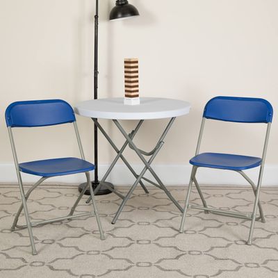 BizChair Folding Chair - Blue Plastic - 4 Pack 650LB Weight Capacity Comfortable Event Chair - Lightweight Folding Chair