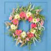 Chrysanthemum and Berry Floral Spring Wreath Pink and Yellow 23" view 2