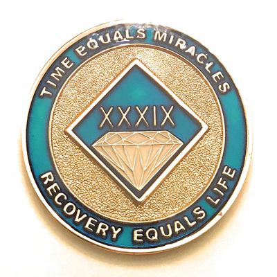 39 Year NA Blue & Gold Diamond Style Recovery, Clean, Medallion, Chip, Coin, Token