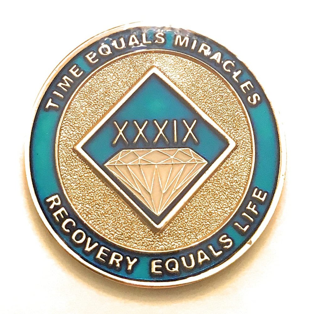 39 Year NA Blue & Gold Diamond Style Recovery, Clean, Medallion, Chip, Coin, Token