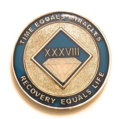 38 Year NA Blue & Gold Diamond Style Recovery, Clean, Medallion, Chip, Coin, Token