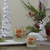8" Hand Painted Christmas Cardinal and Pine Flameless Glass Christmas Candle Holder view 2