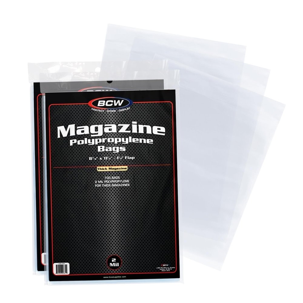 BCW Thick Magazine Bags - Pack of 200 | Acid-Free, Clear Polypropylene Sleeves for Archival-Quality Storage of Collectible Magazines | Protect and Showcase Your Valuable Comic Book Collection