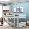 Twin Over Twin Bed, Solid Wood Low Bunk Bed with Guard Rail and Built-in Ladder for Kids and Teens, Can be Separable, No Box Spring Needed (White) view 1