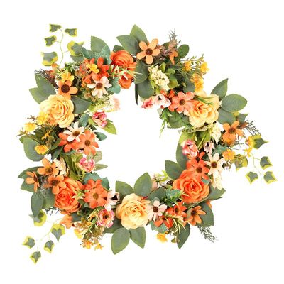 1pc Garland Decoration Daisies Wreath Floral Hoop Wreath Summer Floral Wedding Decorative Simulated Leaves Garland Wedding Door Hanging Rose Wooden Baby