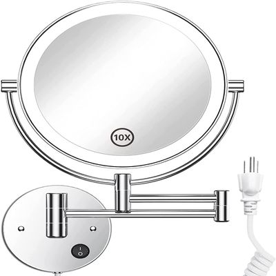 Gospire 8.5" Wall Mounted Lighted Double-Sided 1X/10X Magnifying Mirror