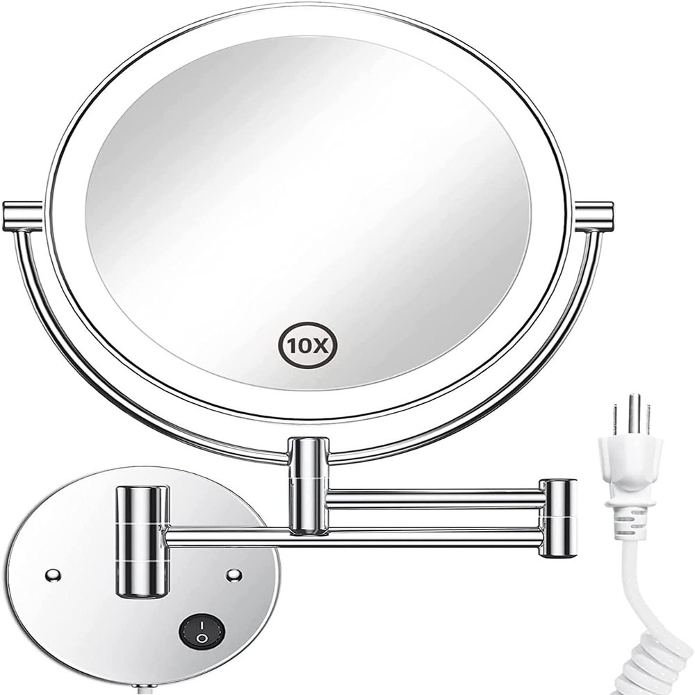 Gospire 8.5" Wall Mounted Lighted Double-Sided 1X/10X Magnifying Mirror