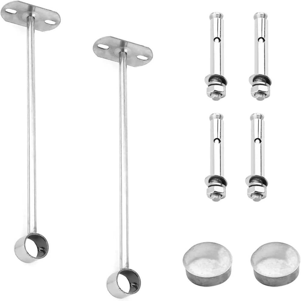 Yinpecly 3.15" Diameter 13.78" Height Stainless Steel Curtain Rod Ceiling-Mount Bracket Wardrobe Pole Flange Socket Without Screws for Shower Curtain Rod Kitchen Hangers Closet Pole Silver Tone 2pcs