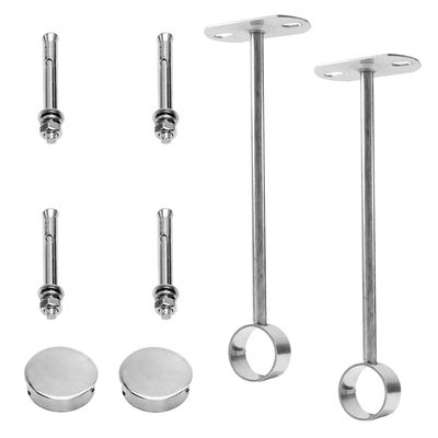 Yinpecly Bracket for Curtain Rod Stainless Steel Ceiling Mount Bracket Closet Rod Brackets Wardrobe Rod Bracket Wall Mounted Silver Tone 2pcs