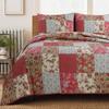 3-Piece Country Floral Paisley Red Blue Khaki Patchwork Cotton Queen Quilt Bedding Set by Cozy Line Home Fashions view 1