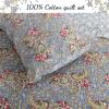 3-Piece Cotton King Quilt Bedding Set, French Floral Country Cottage Blue Scalloped Provence Garden Lightweight Reversible Coverlet Bedspread for All Season view 2