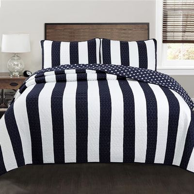Sailor Star Navy Blue White Striped Pattern 100% Cotton Quilt Bedding Set,Reversible Coverlet,Bedspread for Kids Boy(Popeye 's, Twin - 2 Piece)