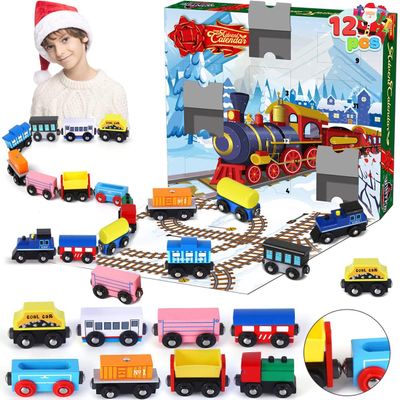 JOYIN 2025 Christmas Countdown Advent Calendar with 12 PCS Wooden Train Cars Magnetic Train Sets,12 Days Cars Advent Calendar for Boys Kids, Christmas Party Favor, Classroom Prizes Xmas Gift