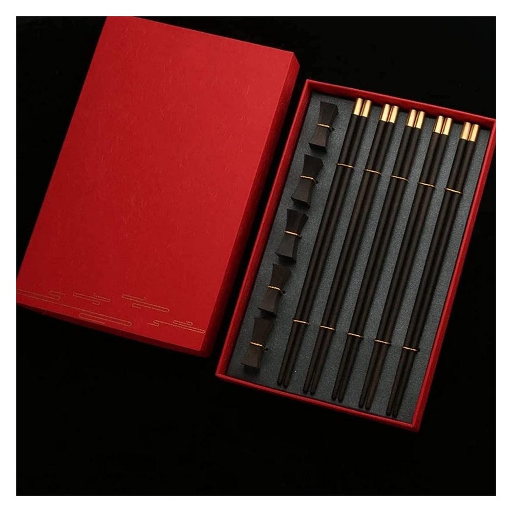 Chopsticks,Reusable Chopsticks Reusable Chopsticks 5 Pairs Natural Ebony Chopsticks Gift Set With Case With Chopstick Rest,Dishwasher Safe Chop Sticks,25.3cm/9.9inch (Color : A)