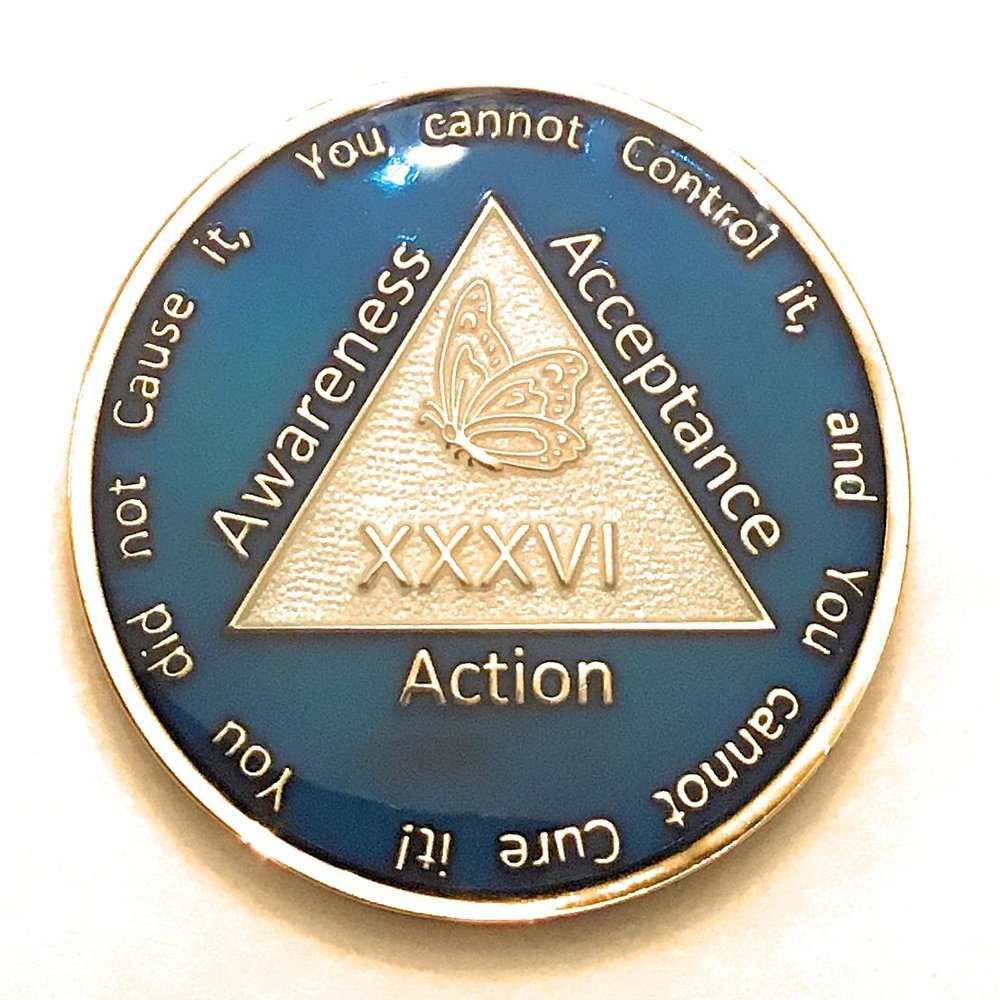 36 Year Al-Anon Medallion - Al-Anon Blue, Tri-Plate Medallion, Chip, Coin, Token