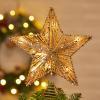 Christmas Star Tree Topper, Plug in 3D Star Tree Topper, 11Golden Glittered Metal Hollow Designed Built-in 10 Bulbs String Lights for Christmas Tree Decorations view 1