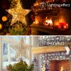 Christmas Star Tree Topper, Plug in 3D Star Tree Topper, 11Golden Glittered Metal Hollow Designed Built-in 10 Bulbs String Lights for Christmas Tree Decorations view 3