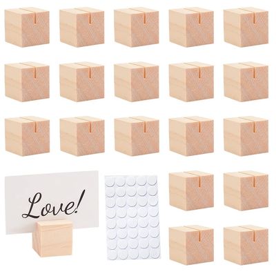 OLYCRAFT 20pcs Wooden Name Card Holder Wooden Table Number Stands Solid Wood Place Card Holders for Name Tags Pictures Reserved Signs Food Labels Postcards Menus - 11g/pc
