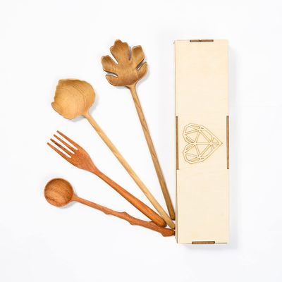 JABIHOME 4 Wooden Spoons and Forks Set, Valentines Hostess Gifts for Women, Couple Cooking Gifts for Women, Handmade Gifts, Nana Gifts