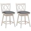 COSTWAY Bar Stool Set of 2, 360 Swivel Counter Height 25inch Bar Stool with Foot Rest Upholstered Cushion & Ergonomic Backrest, Sturdy Frame, for Pub, Kitchen Islands (2, Antique White + Grey) view 1