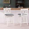 COSTWAY Bar Stool Set of 2, 360 Swivel Counter Height 25inch Bar Stool with Foot Rest Upholstered Cushion & Ergonomic Backrest, Sturdy Frame, for Pub, Kitchen Islands (2, Antique White + Grey) view 2