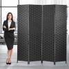 4 Panel Room Divider, Portable Privacy Screen, Wood Mesh Woven Design Room Screen Divider Partition Wall Dividers Wood Free Standing Folding Screen with Double-Weaved Hinges for Home Office, Black view 1
