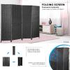 4 Panel Room Divider, Portable Privacy Screen, Wood Mesh Woven Design Room Screen Divider Partition Wall Dividers Wood Free Standing Folding Screen with Double-Weaved Hinges for Home Office, Black view 2
