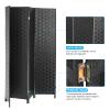 4 Panel Room Divider, Portable Privacy Screen, Wood Mesh Woven Design Room Screen Divider Partition Wall Dividers Wood Free Standing Folding Screen with Double-Weaved Hinges for Home Office, Black view 4