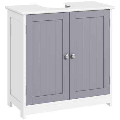 kleankin Vanity Unit Bathroom Cabinet with 2 Doors Shelf Adjustable MDF White + Grey 60 x 30 x 60 cm
