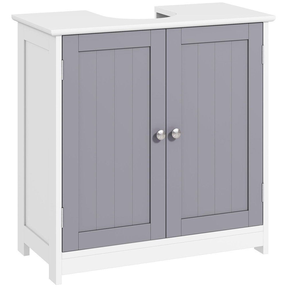 kleankin Vanity Unit Bathroom Cabinet with 2 Doors Shelf Adjustable MDF White + Grey 60 x 30 x 60 cm